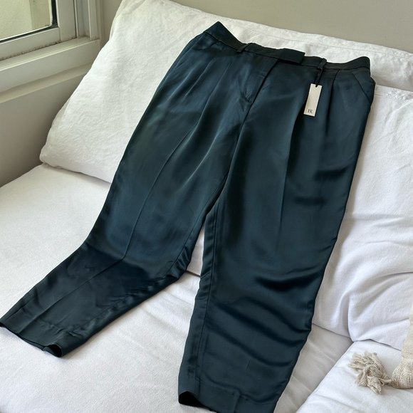 COPY - NWT! High-Waisted Emerald Green BR Silk Pants (Size 14) - Picture 2 of 6